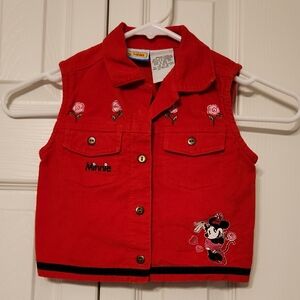 Vintage Disney Babies Minnie Mouse Embroidered Red Rose Vest 24mo.